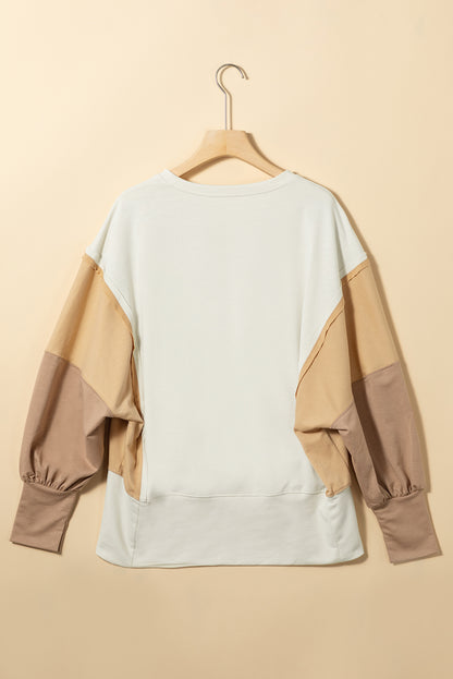 Khaki Color Block Sleeve Patchwork Oversized Sweatshirt