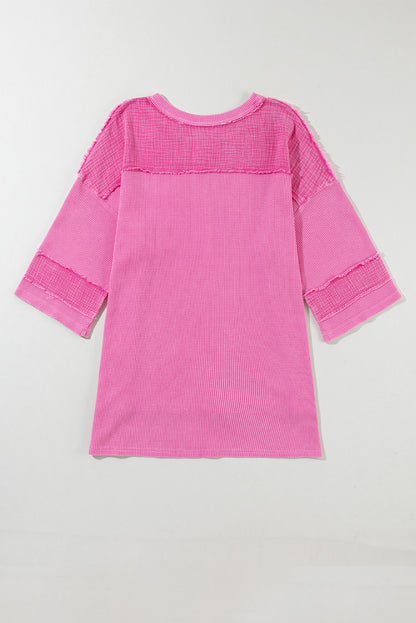 Übergroßes Oberteil mit Mineralwaschung und strukturierten Armreifen in leuchtendem Pink
