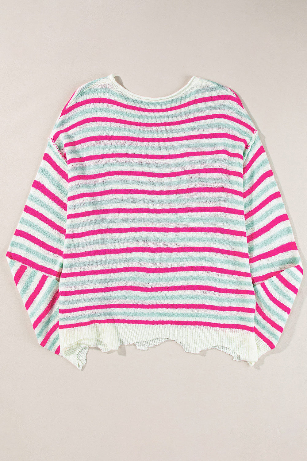 Oversize-Pullover mit überschnittenen Schultern und Tasche, Rosenstreifen