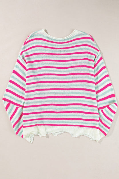 Oversize-Pullover mit überschnittenen Schultern und Tasche, Rosenstreifen