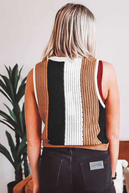 Ärmellose Strickweste mit Streifen-Farbblock in Khaki