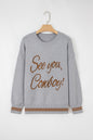 Light Grey See You Cowboy Embroidered Western Graphic Sweater