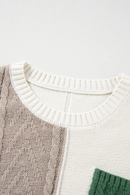 Vineyard Green Colorblock Pullover mit aufgesetzten Taschen und überschnittener Schulter