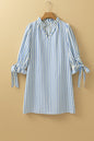 Sky Blue Stripe Knotted Bracelet Sleeve Notched Neck Shift Mini Dress