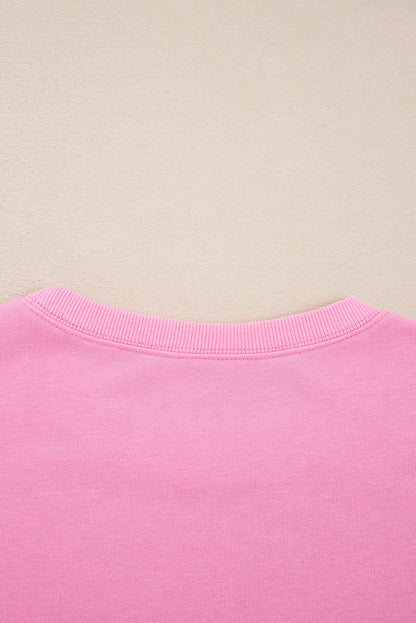 Pink Big Bow Lace Embroidered Dolman Sleeve Slit Plus Size Sweatshirt