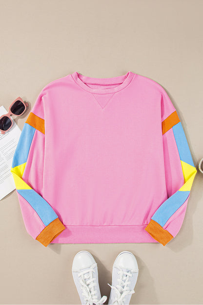 Pinkes French-Terry-Oberteil mit Farbblockdesign und Candy-Muster