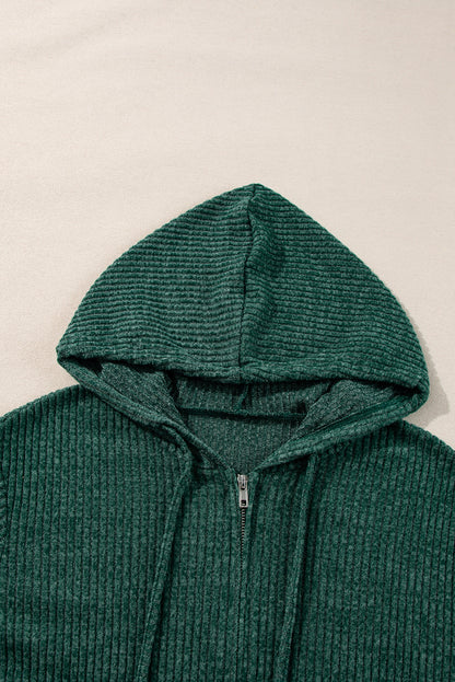 Evergreen – Gerippter Hoodie mit Reißverschluss vorne und Kordelzug