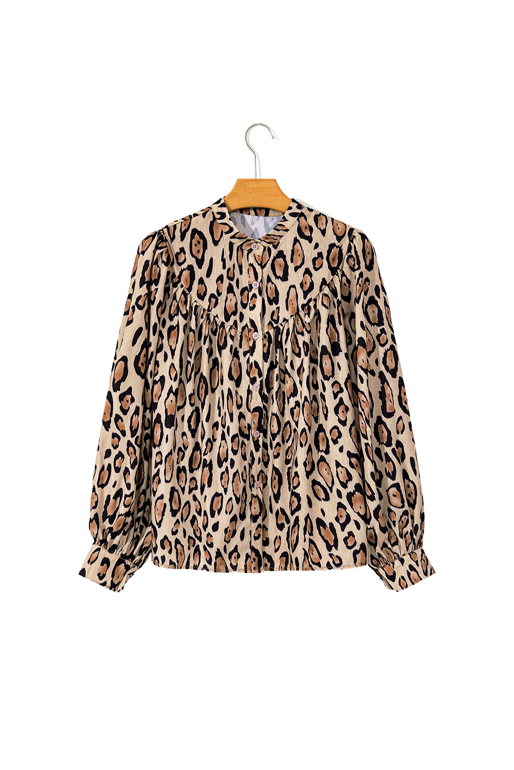 Helles französisches Beige, Oversize-Freizeithemd mit Ballonärmeln und Leopardenmuster