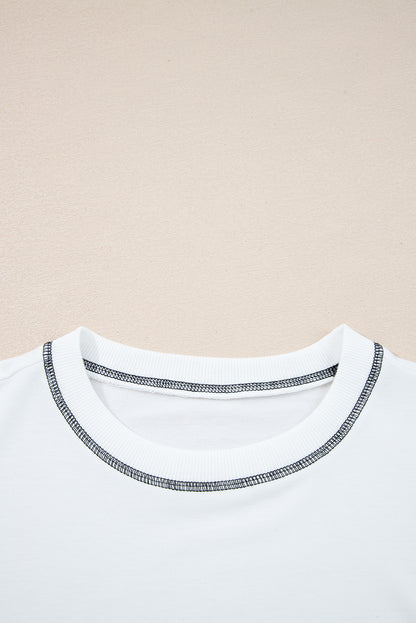 White Stripe Colorblock Patchwork Contrast Stitching Oversize Sweatshirt