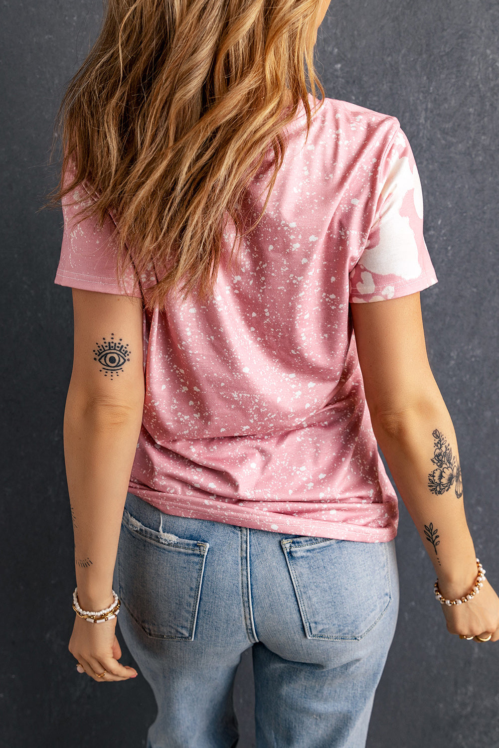 Rosa Tie Dye Farbe gebleichtes Kurzarm-T-Shirt