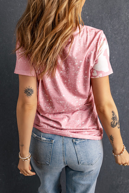 Rosa Tie Dye Farbe gebleichtes Kurzarm-T-Shirt
