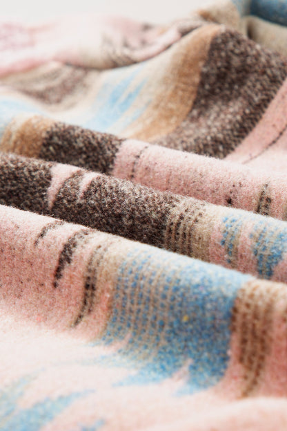 Rosa Sherpa-Mantel mit geknöpfter Pattentasche und Western-Aztekenmuster