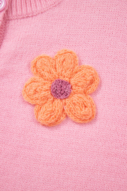 Niedliche Strickjacke mit Blumenmuster in Rosa