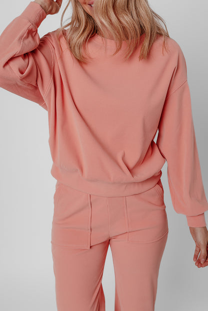 Blossom – Zweiteiliges Lounge-Set aus Rippstrick mit überschnittener Schulter und Taschen