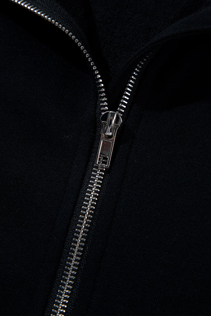 Schwarzer, kurzärmliger Hoodie mit halbem Reißverschluss und Kängurutasche