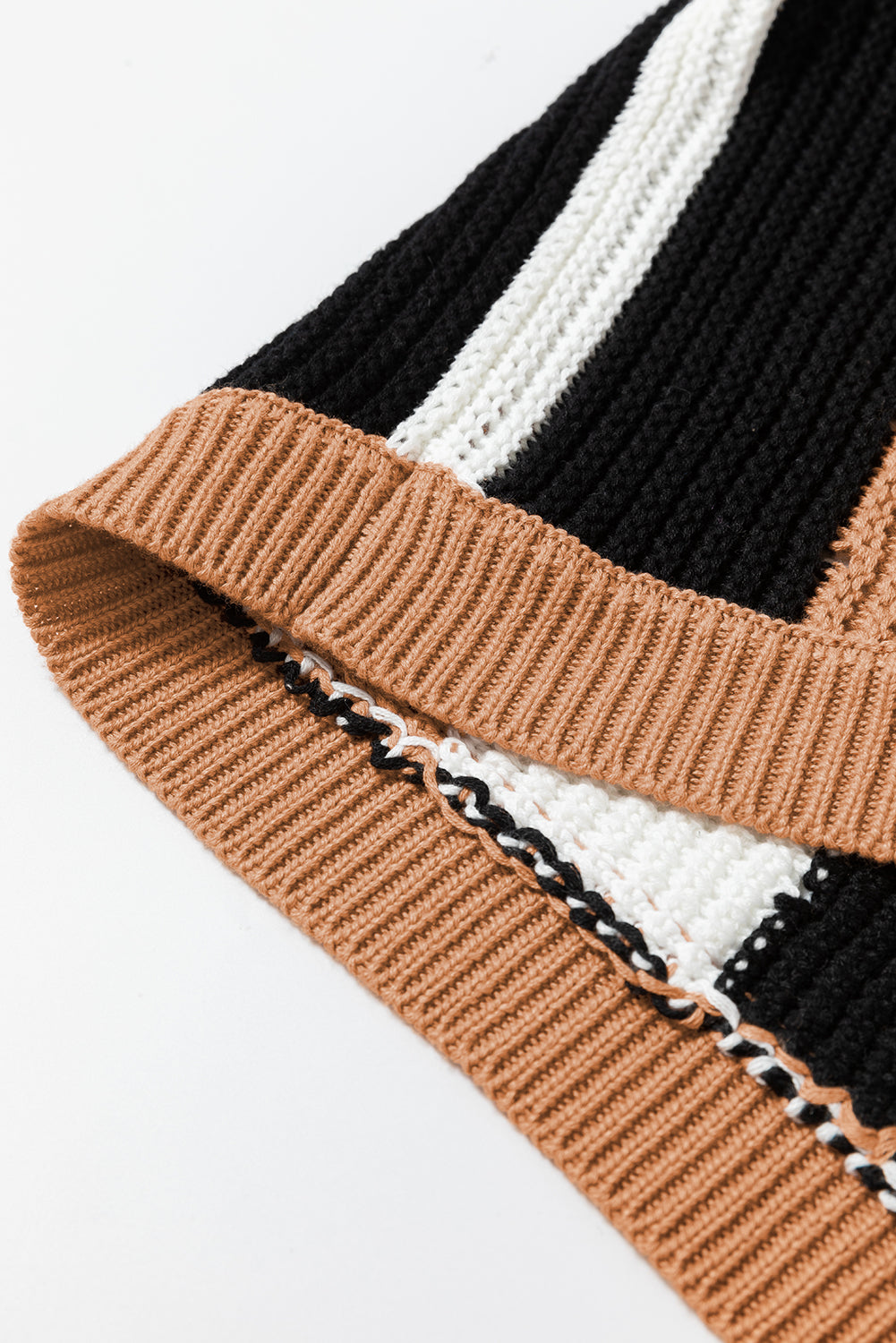 Ärmellose Strickweste mit Streifen-Farbblock in Khaki