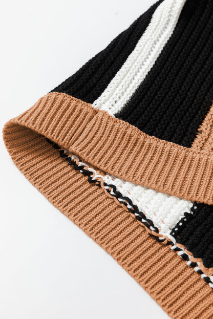 Ärmellose Strickweste mit Streifen-Farbblock in Khaki