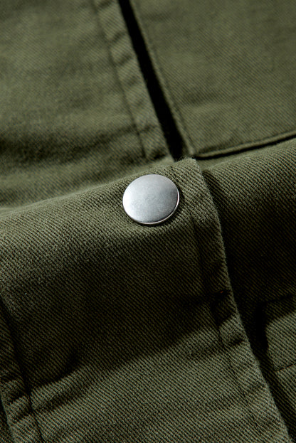 Moosgrüne Jacke mit Druckknopf-Reißverschluss und engem Taillenkragen