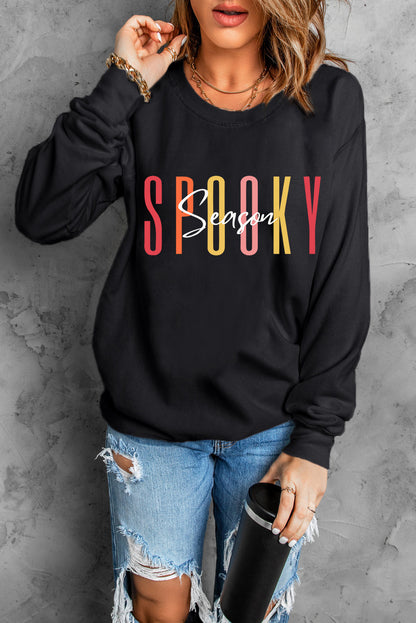 Schwarzes Gruselsaison Halloween Fashion Grafik Sweatshirt