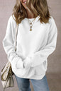 Weißes, einfarbiges, lockeres Fleece-Sweatshirt mit Rundhalsausschnitt