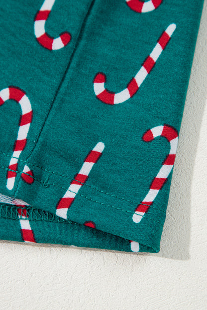 Grünes Lounge-Set mit Oberteil und Hose mit Weihnachts-Zuckerstangen-Aufdruck