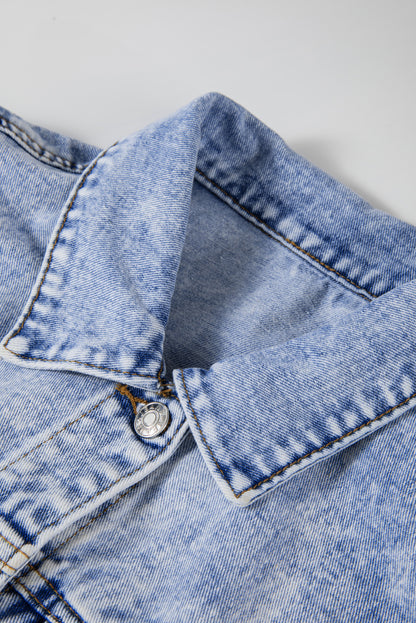 Beau Blue – Jeansjacke mit verwaschenen Pattentaschen im Vintage-Stil