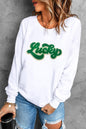 Weißes Chenille-Sweatshirt mit glänzendem Besatz und Glücksmuster