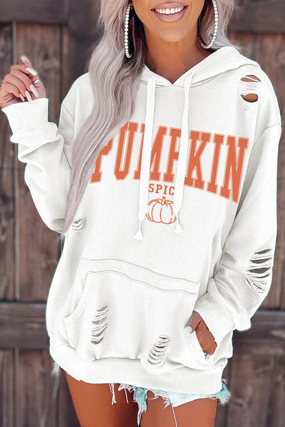 Weißer PUMPKIN SPICE Distressed Hoodie