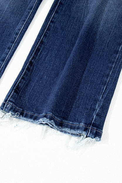 Segelblaue, Mineralwaschung, Saum mit hohem Bund und Schlagjeans