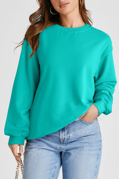 Aruba Blaues, schlichtes Sweatshirt mit Rundhalsausschnitt und überschnittener Schulter