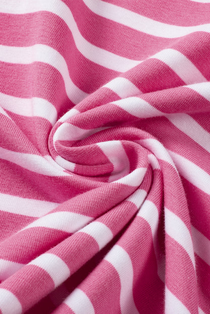 Rosa gestreiftes T-Shirt mit Schmetterlingsärmeln, V-Ausschnitt und ausgehöhltem Knoten auf der Rückseite