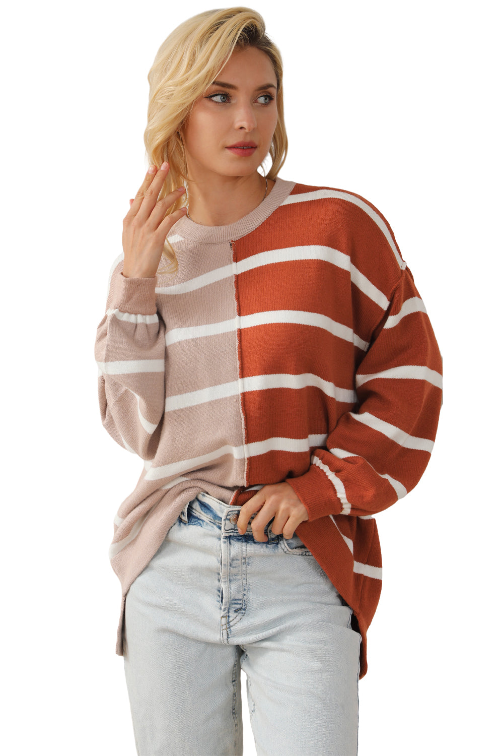 Braunes Oversize-Top mit kontrastierendem Print und überschnittenen Schultern