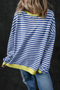 Übergroßes Pullover-Sweatshirt mit Kontrastbesatz und blauen Streifen