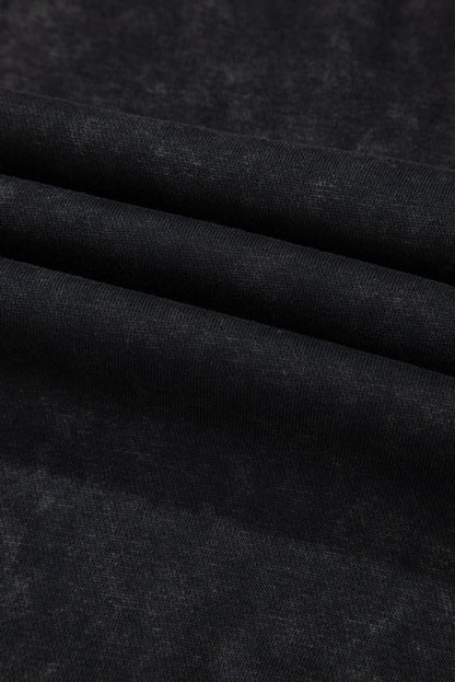 Schwarzes Sweatshirt mit Raglanärmeln und Waffelstrick-Patchworkmuster