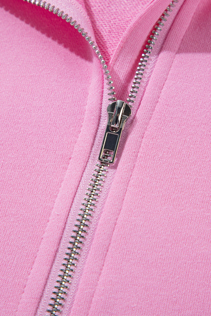 Bonbon Kurzarm-Kapuzenpullover mit halbem Reißverschluss und Kängurutasche