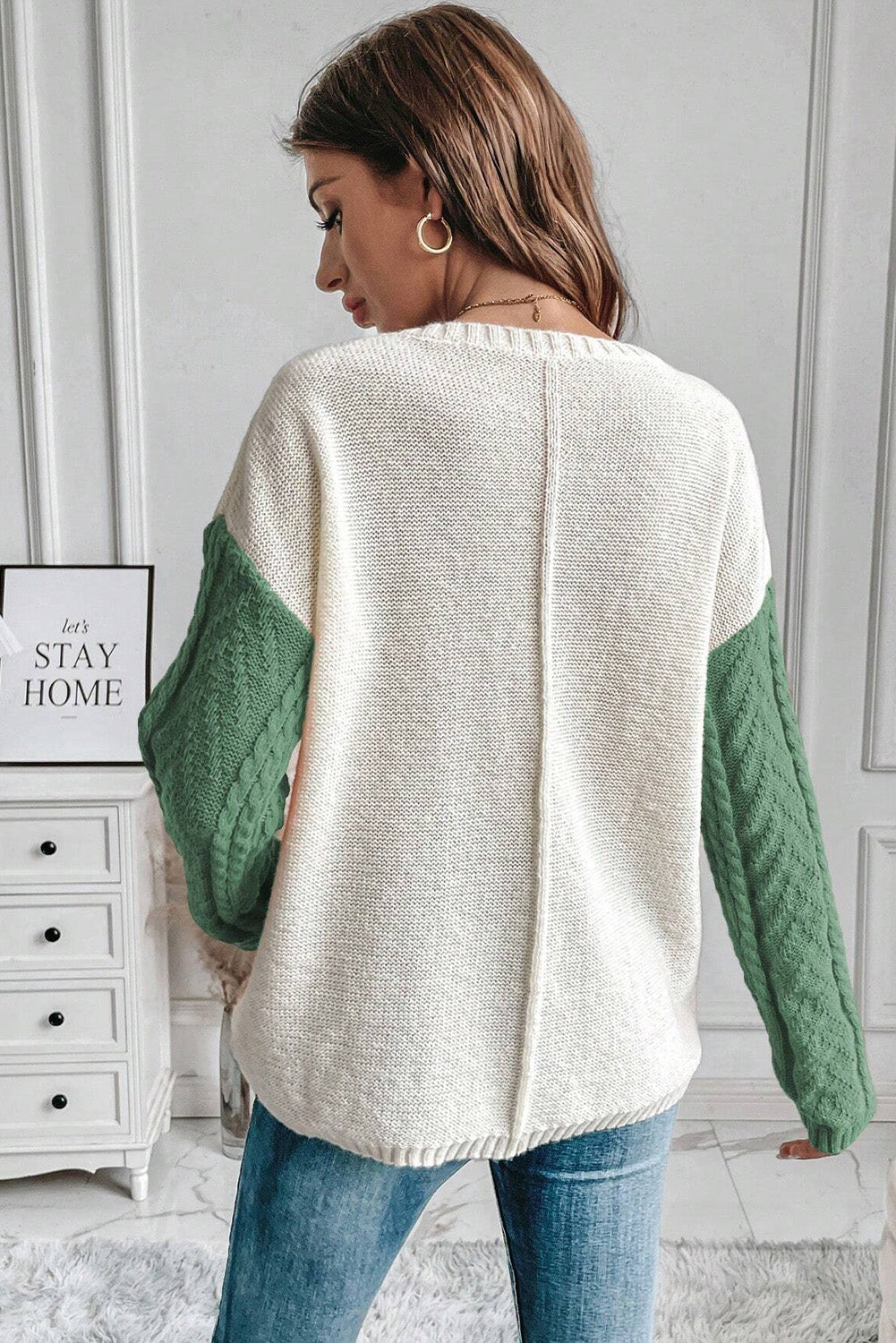 Vineyard Green Colorblock Pullover mit aufgesetzten Taschen und überschnittener Schulter