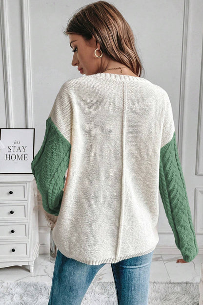 Vineyard Green Colorblock Pullover mit aufgesetzten Taschen und überschnittener Schulter