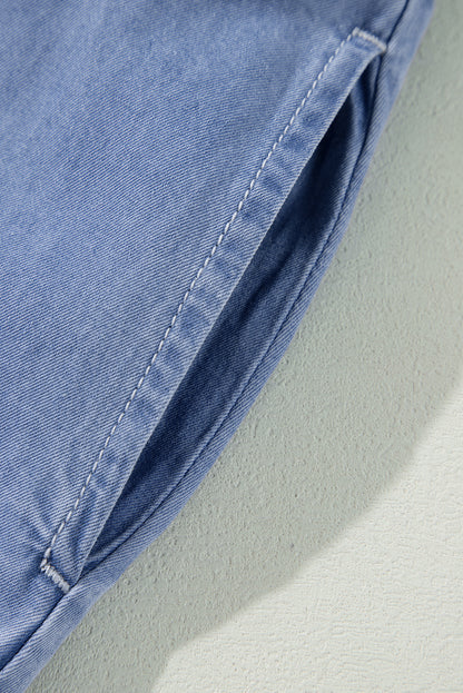 Myosotis Chambray Maxikleid mit tiefem V-Ausschnitt und Armbandärmeln