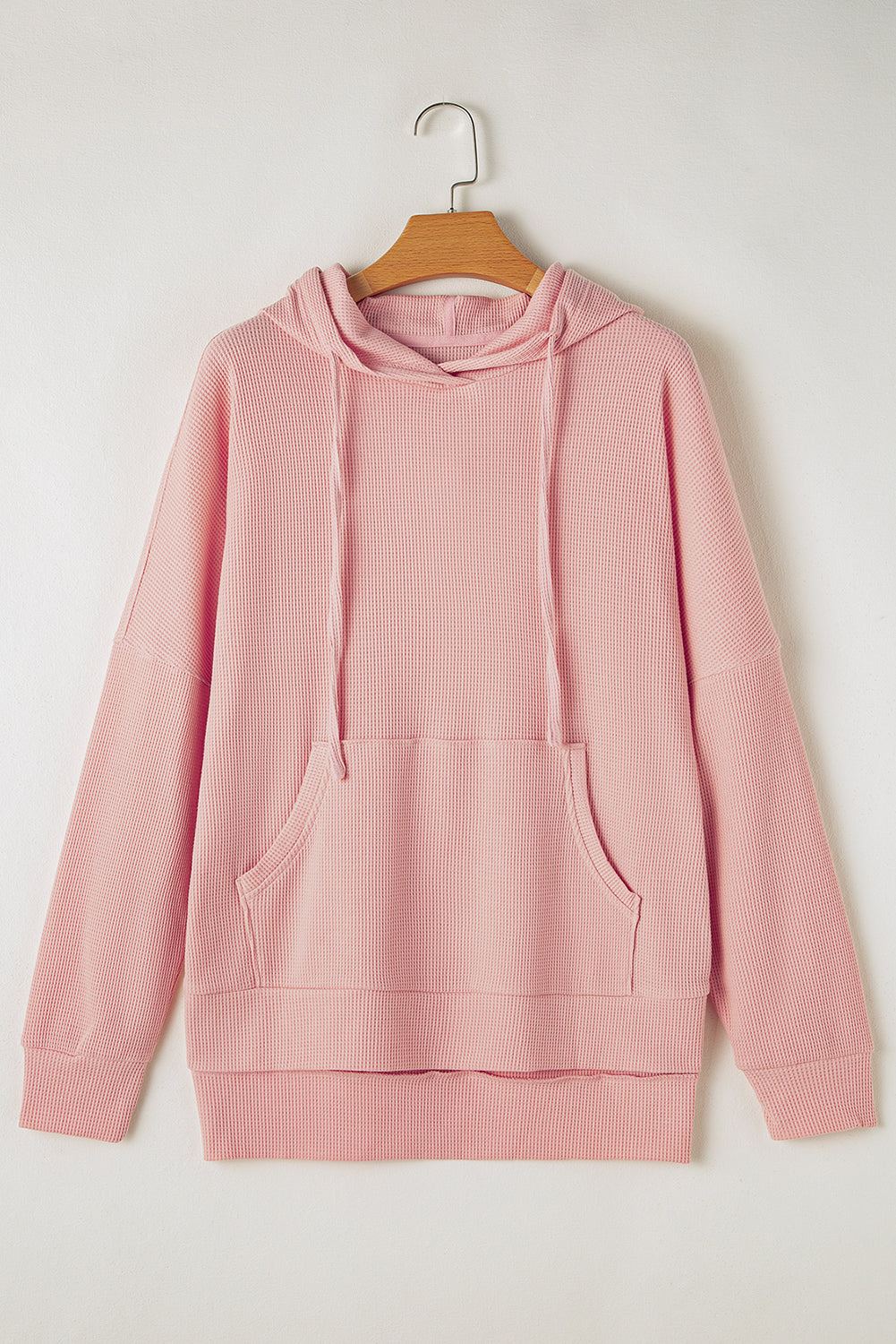Hellrosa Oversize-Hoodie mit Waffelstrick und Fleecefutter, hoch und niedrig
