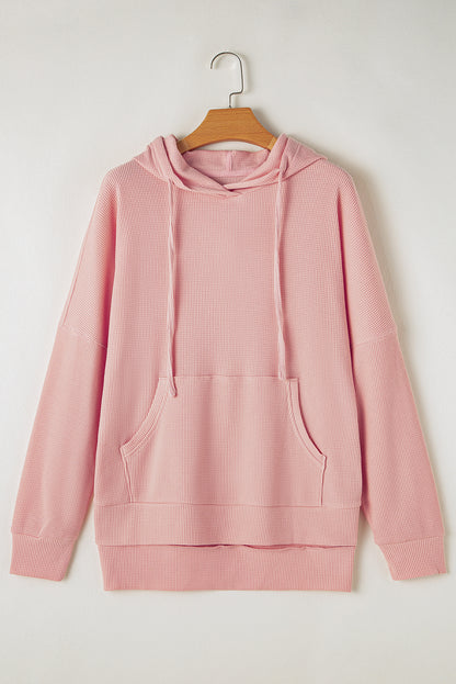 Hellrosa Oversize-Hoodie mit Waffelstrick und Fleecefutter, hoch und niedrig