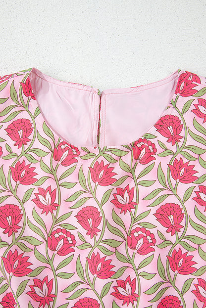 Rosa Set mit bauschigem, kurzem Tanktop und Minirock mit Blumenmuster