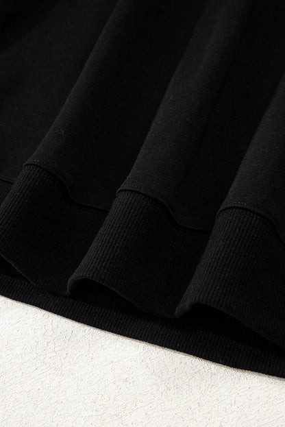 Black Varsity Striped Sleeve Drop Shoulder Sweatshirt and Short Set