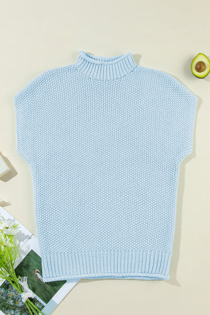 Iceland Blauer Pullover mit hohem Kragen und Fledermausärmeln