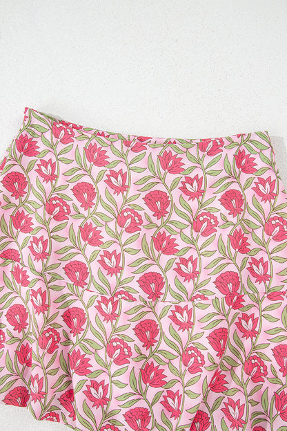 Rosa Set mit bauschigem, kurzem Tanktop und Minirock mit Blumenmuster