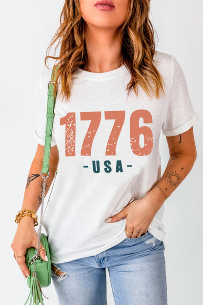 Weißes T-Shirt mit USA-Vintage-Grafik von 1776