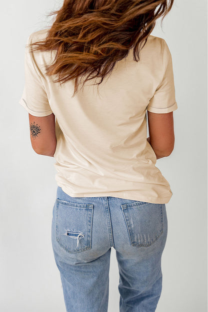 Khakifarbenes Crop-Top mit Mais-Grafik
