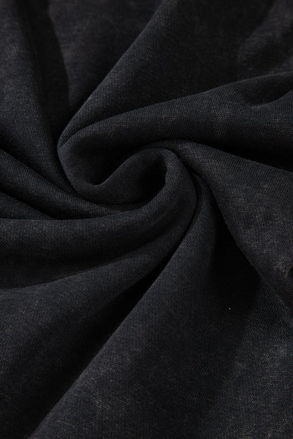 Schwarzes Sweatshirt mit Raglanärmeln und Waffelstrick-Patchworkmuster
