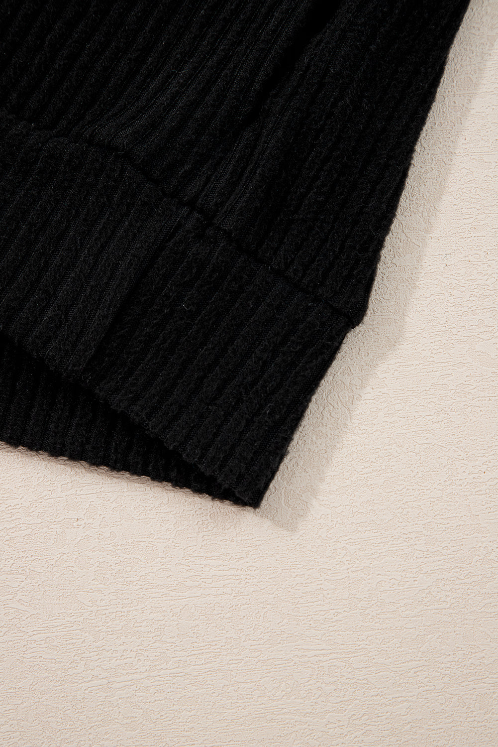 Black Ribbed Zip Stand Neck Drop Shoulder Pullover Bodycon Skirt 2pcs Set