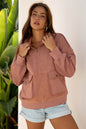 Camel Exposed Seam Side Pockets Half Zipper Baggy Sweatshirt