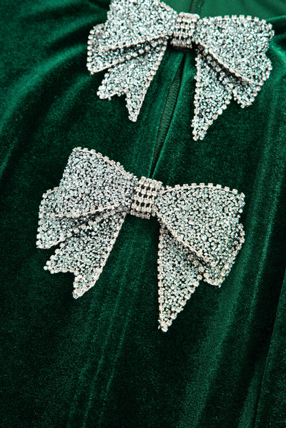 Evergreen Bowknot Decor High Waist Velvet Mini Dress